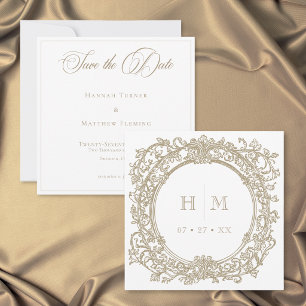 Elegante Vintage Gouden Crest Tuinbruiloft Save The Date