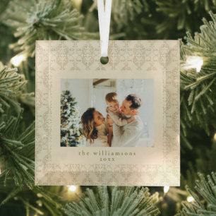 Elegante Vintage Gouden Foto Aandenken Kerstmis Glas Ornament