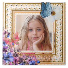 Elegante Vintage Gouden Frame Mozaïek Foto Aandenk Tegeltje