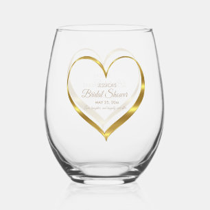 Elegante Vintage Gouden Hart Bruidsdouche Wijnglas Zonder Voet