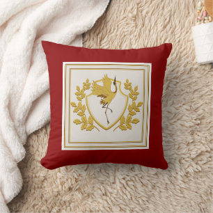 Elegante Vintage Gouden Kraan Schild en Eiken Laur Kussen