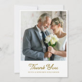 Elegante Vintage Gouden Script Foto Bruiloft Bedankkaart (Voorkant)