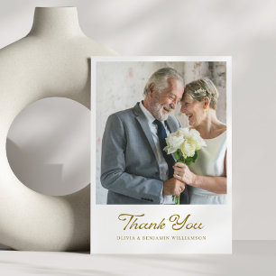 Elegante Vintage Gouden Script Foto Bruiloft Bedankkaart