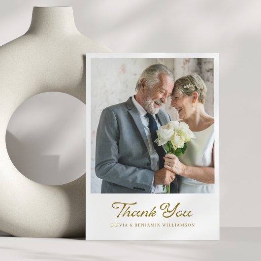 Elegante Vintage Gouden Script Foto Bruiloft Bedankkaart