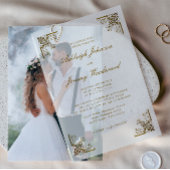 Elegante Vintage Gouden Script Sierlijke Hoeken Tr Vellum Uitnodigingen