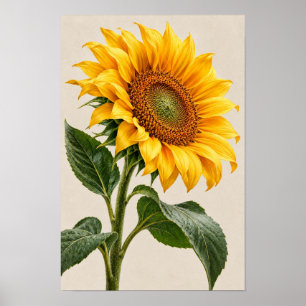 Elegante Vintage Gouden Zonnebloem Botanische Muur Poster