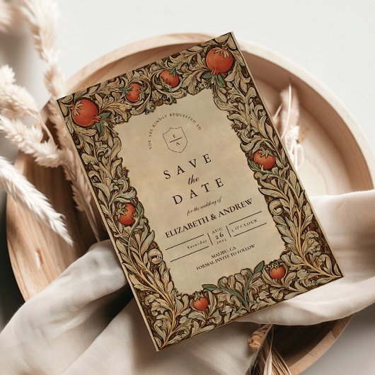 Elegante Vintage Granaatappel Bruiloft Save The Date