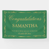 Elegante Vintage Groen Gouden Afstuderen Spandoek (Horizontaal)