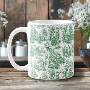 Elegante vintage groene Franse Toile De Jouy Koffiemok
