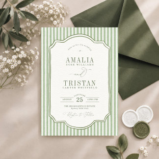 Elegante vintage groene streep bruiloft kaart