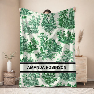 Elegante vintage groene toile de jouy monogram fleece deken