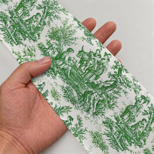 Elegante vintage groene toile de jouy satijnen lint