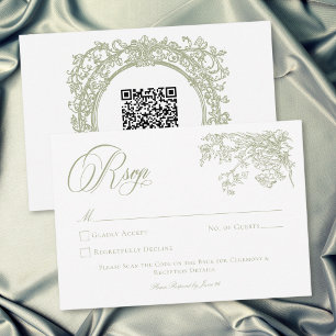 Elegante Vintage Groene Tuin Bruiloft met Wapen RSVP Kaartje