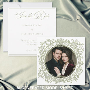 Elegante Vintage Groene Wapen Tuin Foto Bruiloft Save The Date