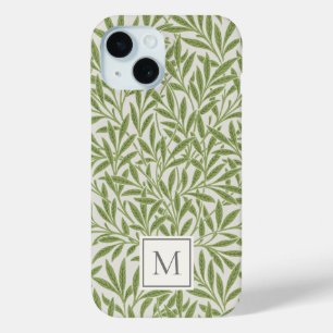 Elegante Vintage Groene Wilgenbladeren Monogram iPhone 15 Case