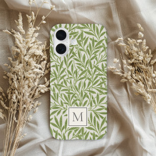 Elegante vintage groene wilgenbladeren monogram iPhone 16 hoesje