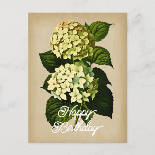 Elegante Vintage Hortensia Bloem Gelukkig Verjaard Briefkaart (Voorkant)