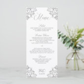 Elegante Vintage Huwelijksmenu | Nadine (Grijs) Menu (Staand voorkant)