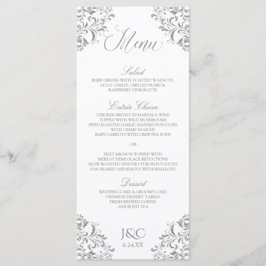 Elegante Vintage Huwelijksmenu | Nadine (Grijs) Menu (Voorkant)