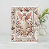 Elegante Vintage Huwelijksuitnodiging met Angelic  Kaart (Staand voorkant)