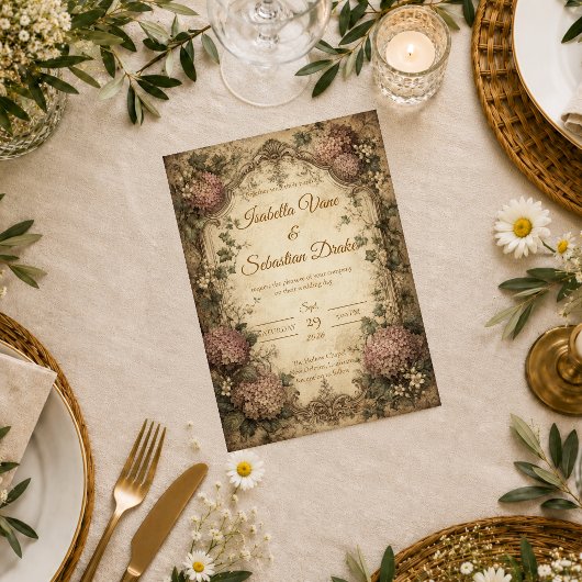 Elegante Vintage Hydrangea Bruiloft Kaart