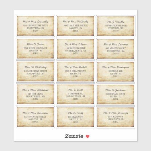 Elegante Vintage Individuele Gast Adresetiketten Sticker (Vel)