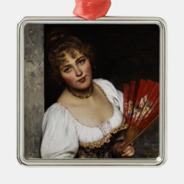 Elegante Vintage Italiaanse Vrouw met een Rode Wai Metalen Ornament