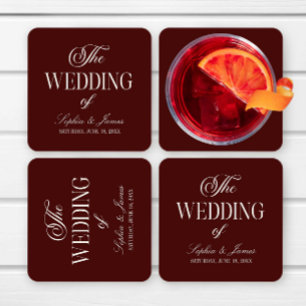 Elegante Vintage Ivoor Donker Bourgondië Trouw Kartonnen Onderzetters