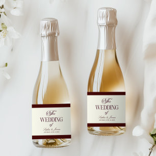 Elegante Vintage Ivoor Donker Burgundy Bruiloft Sparkling Wijnetiket