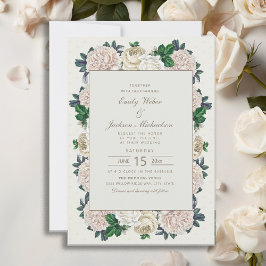 Elegante Vintage Ivoor Witte Crème Bloemige Bruilo Kaart