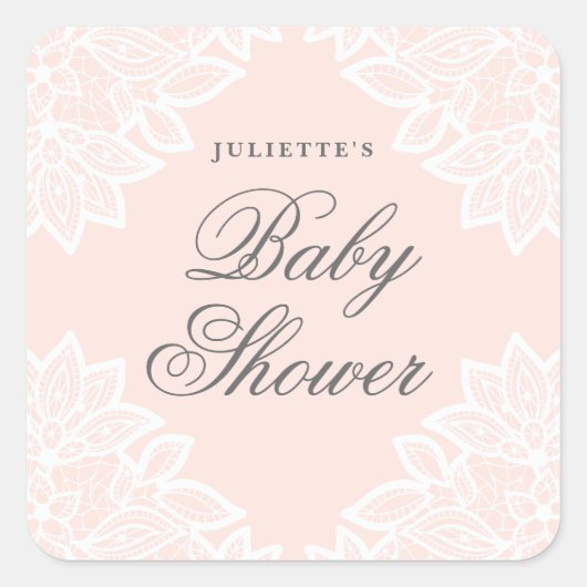Elegante vintage kant baby shower sticker (Voorkant)