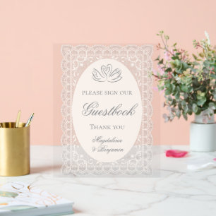 Elegante Vintage Kant Zwanen Calligrafie Bruiloft Acryl Bord