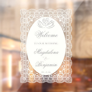 Elegante Vintage Kant Zwanen Calligrafie Bruiloft Raamsticker