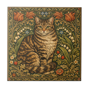 Elegante vintage kat bloemrijk botanisch tegeltje