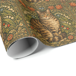 Elegante vintage kat bloemrijke botanische cadeaupapier