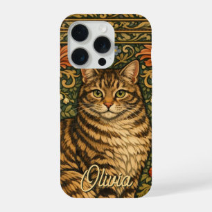 Elegante vintage kat bloemrijke botanische iPhone 15 pro case