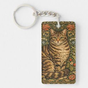 Elegante vintage kat bloemrijke botanische sleutelhanger