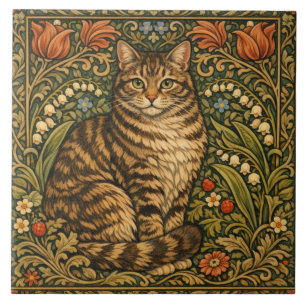Elegante vintage kat bloemrijke botanische tegeltje
