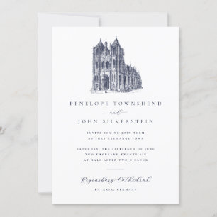 Elegante vintage kathedraal illustratie bruiloft kaart