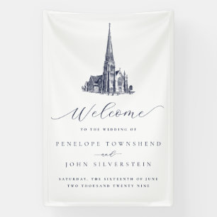Elegante Vintage Kerk Huwelijks Welkom Spandoek