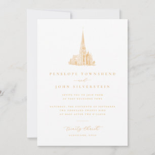 Elegante vintage kerk illustratie gouden trouw kaart