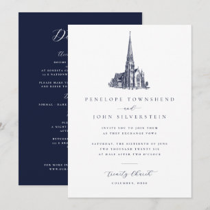Elegante vintage kerk illustratie trouwdag kaart