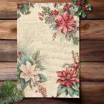 Elegante Vintage Kerst Bloemen Muziek Ephemera Tissuepapier<br><div class="desc">Heerlijk vintage kerst bloemenontwerp met kleurrijke sprays van witte en rode poinsettias met hulst en gebladerte,  kersttekst en bladmuziek op sepia distressed style perkament achtergrond. Geschikt voor decoupage projecten.</div>