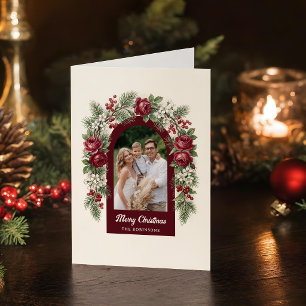 Elegante Vintage Kerst Bloemstuk Boog Foto Feestdagen Kaart