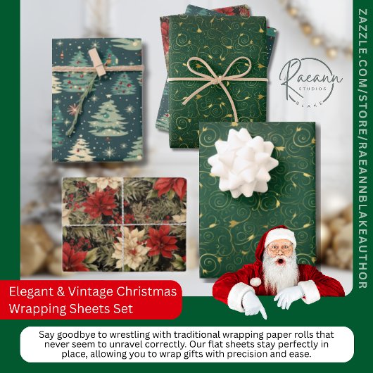 Elegante & Vintage Kerst Inpakpapier Set Vel