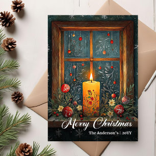 Elegante Vintage Kerst Kaart met Kaars