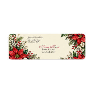 Elegante Vintage Kerst Poinsettia & Hulst Etiket