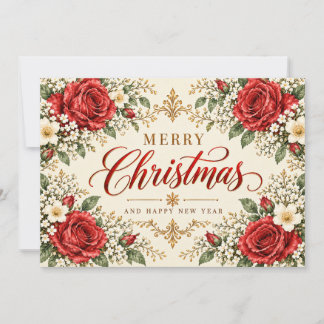 Elegante Vintage Kerst Poinsettia & Hulst Feestdagenkaart