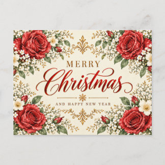 Elegante Vintage Kerst Poinsettia & Hulst Feestdagenkaart