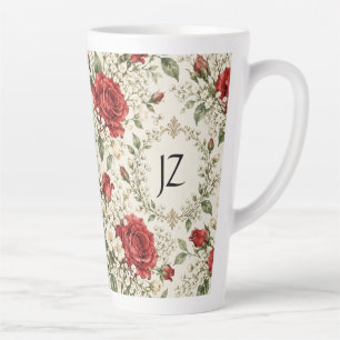 Elegante Vintage Kerst Poinsettia & Hulst Latte Mok